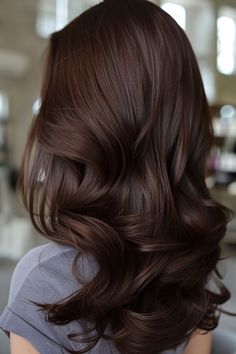 Perfect Chocolate Brown Hair, Hair Dye Chocolate Brown, Brown Hair Single Color, Dark Chocolate Mocha Hair Color, Chocolate Long Bob, Chocolate Brown Hair Colour Ideas, Chocolate Dark Hair, Solid Chocolate Brown Hair Color, Coco Hair Color