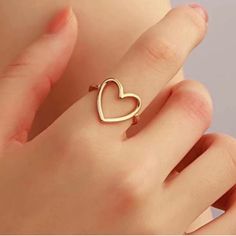 Gold, Hollow Heart Ring Material: Alloy Metal Heart Ring For Valentine's Day, Metal Heart Ring As Gift, Heart Shaped Metal Rings For Valentine's Day, Heart-shaped Metal Rings For Valentine's Day, Heart-shaped Metal Ring Gift, Blue Heart Ring, Fluorite Ring, Silver Infinity Ring, Canary Diamond