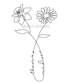 a drawing of flowers with the word love written in cursive writing on it