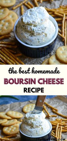 the best homemade borsin cheese recipe with crackers and crackers in the background