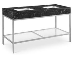 a black and white marble coffee table with two sinks on it's sides, viewed from the front