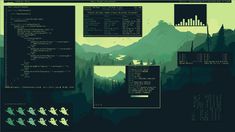 an image of a computer screen with mountains and trees in the backgroung