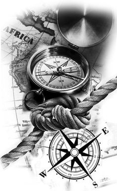 a compass and rope on top of a map