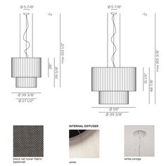 three different lighting fixtures are shown in the diagram, including one light fixture and two lamps