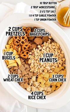 a bowl filled with cereals and other ingredients to make the best snack for kids