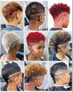 Low Mohawk Fade Women, Short Hair Styles Shaved Sides, Fade Women Haircut Shaved Sides, Undercut Designs For Black Women, Mohawk Styles For Women, Natural Short Cuts