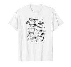 a t - shirt with dinosaurs and other animals on it's chest, in black ink