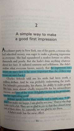 an open book with blue text on the page and two words below it that read,'a simple way to make a good first impression '