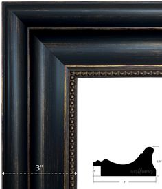 Montreal Distressed Black and Gold Picture Frame - West Frames Large Black Picture Frame, Large Picture Frame Ideas, Black And Gold Wall, Wall Picture Frame, Plexiglass Frames, Rustic Picture Frames, Picture Frame Sizes, Empty Frames, Paintings Artwork