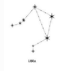 the zodiac sign libra is shown in black and white, with stars on it