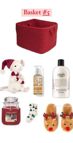 the contents of a christmas gift basket are shown