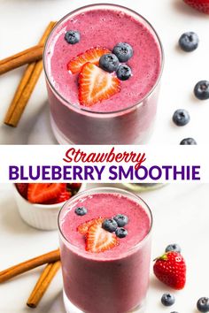 Strawberry Blueberry Smoothie Workout Recovery Smoothie, Strawberry Blueberry Smoothie, Recovery Smoothie, Smoothie Recipes With Yogurt, Smoothie Fruit, Smoothie Recipes Strawberry, Protein Smoothies, Blueberry Smoothie, Workout Recovery