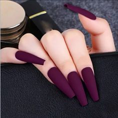 Nwt Do It Yourself 24 Pcs Purple Matte Long Fake Nails Press On Or Glue Them On Acrylic Daily Wearing Reusable Burgundy Acrylic Nails, Fake Nails Long, Colorful Nails, Pedicure Nail Art, Orange Nails, Stick On Nails, روتين العناية بالبشرة, Fancy Nails, Nail Arts