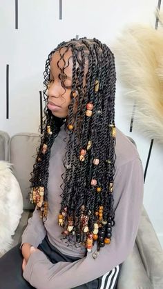 Island Twist With Beads, Senaglese Twist Braid, Twist With Accessories, Black Girls Hairstyles Twist, Bohemian Braids With Beads, Ginger Island Twist, Vacation Braids For Black Hair, Twist Braids With Beads, Island Twists Hairstyle With Color