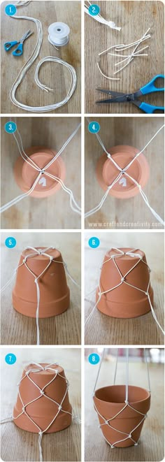 step by step instructions on how to make a potted planter with wire and yarn