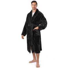 Pavilia Premium Mens Fluffy Soft Faux Shearling Fleece Robe Bathrobe with Shawl Collar, Pockets, Waist Tie Belt Classic yet modern and designed to be used as a comfortable mens bathrobe and night robe in your home, after shower, bath, pool, and spa. Fuzzy faux fur faux shearling robe for me features fleece material feels warm and cozy on your skin. Comes with a shawl collar, adjustable waist belt, and 2 pockets. Constructed with 280 GSM (460 GSM for faux shearling) of high-quality microfiber pol Clothes Pjs, Robe For Men, Long Shaggy, Changing Clothes, Fleece Robe, Bathrobe Men, Soft Robes, One Piece Clothing, Hospital Gown