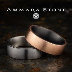 two wedding bands with the words amara stone on them