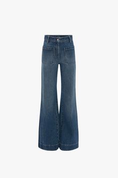 Alina High Waisted Jean In Shadow Wash – Victoria Beckham US 70s Shapes, Victoria Beckham Collection, Luxury Jeans, Designer Jeans For Women, Tailoring Jeans, High Waisted Jean, High Waisted Flare Jeans, High Waisted Flares, Denim Mini Dress