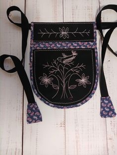 Handmade Folk Shoulder Bag For Everyday Use, Festival Embroidered Leather Bags, Folk Embroidered Shoulder Bag For Festivals, Black Festival Bag With Floral Embroidery, Folk Style Embroidered Multicolor Shoulder Bag, Black Coffee, Wool, Embroidery, Sewing