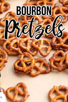 some pretzels are sitting on a table with the words bourbon pretzels