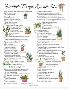 a printable summer magic bucket list with potted plants