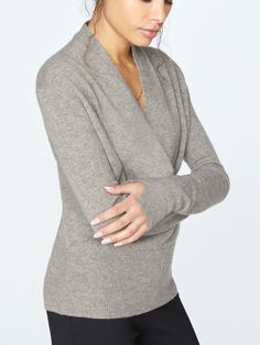 Cashmere Sweater, Wrap Front, Long Sleeves, Rib Hem – Brochu Walker Fitted V-neck Sweater With Ribbed Cuffs For Fall, Fall Layering Wrap Top, Fitted Wrap Top For Winter, Fall Long Sleeve Faux Wrap Cardigan, Fall Faux Wrap Long Sleeve Cardigan, Cozy Fitted V-neck Long Sleeve Sweater, Fitted Versatile Sweater With Ribbed Cuffs, Faux Wrap Top For Fall, Versatile Fitted Sweater With Ribbed Cuffs