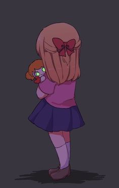 a drawing of a girl with glasses and a bow on her head looking at something in the distance