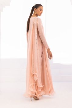 Elegant Pink Pre-draped Saree For Formal Occasions, Evening Kurta With Sheer Dupatta, Pink Embellished Georgette Kurta, Embellished Pink Georgette Kurta, Pink Bollywood Style Pre-draped Saree For Formal Occasions, Elegant Pink Embellished Kurta, Elegant Sharara With Mirror Work In Georgette, Elegant Embellished Pink Kurta, Traditional Drape Anarkali Set For Evening