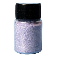 a jar filled with purple glitter on top of a white background