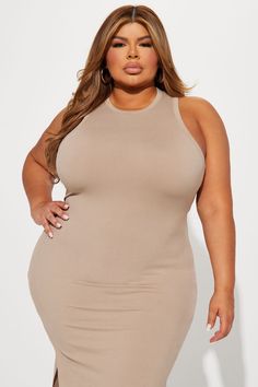 Available In Black, Mint, And Taupe. Ribbed Midi Dress High Neck Sleeveless Side Slits Stretch 96%Polyester 4% Spandex Imported | On The Daily Ribbed Midi Dress in Taupe size 2X by Fashion Nova Sleeveless Ribbed Bodycon Dress, Ribbed Bodycon Sleeveless Tank Top, 3x Fashion, Ribbed Stretch V-neck Dresses, Beige Ribbed V-neck Midi Dress, Taupe Fashion, Dress High Neck, High Neck Sleeveless, Ribbed Midi Dress