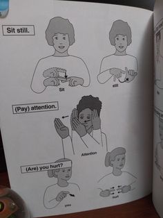 an open book with instructions on how to use the hand gestures for children and adults