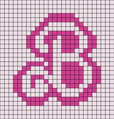 A pixel art template of the capital letter B from the 2023 Barbie logo. Letters In Pixels, Letters Pixel Art, Perler Bead Band Logos, Pixel Grid Letters, Pixelated Letters, Pixel Art Alphabet, Pixel Crochet Letters, Pixel Art Letters, Cursive Pixel Letters