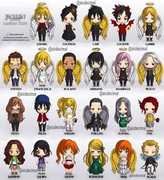 an image of anime characters with different hair colors and hairstyles, all dressed up in