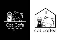 the logo for cat cafe and coffee house