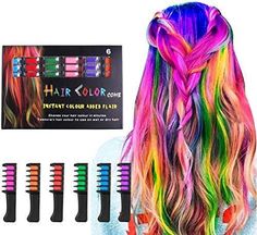 Hair Chalk Comb LAWOHO 6 Colors Temporary Hair Dye Marker Gifts for Girls Kids Adults for Halloween Christmas Birthday 8 9 10 11 12 year old girl gift Party, Cosplay 💓6 TEMPORARY GLITTER COLORS HAIR CHALK COMBS - Just pick up one color or mix the color to DIY your hair color. Give your hair as vibrant as you like. Fantastic and unique gift for kids or adults 💓EASY TO USE & WASH OUT - Hair colour comb works beautifully on All Natural Hair Colors. You can change your hair in a few minutes, just Hair Dye For Kids, Washable Hair Color, Wash Out Hair Color, Brush For Hair, Temporary Hair Dye, Diy Hair Color, Unique Gifts For Kids, Hair Chalk, Temporary Hair Color