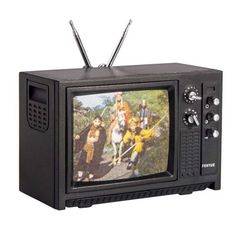 an old fashioned television with the tv on it's side