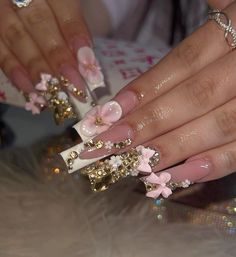 #nailstagram #nailset #whitenailart White Nail Art, Gold Set, Nails, Pink