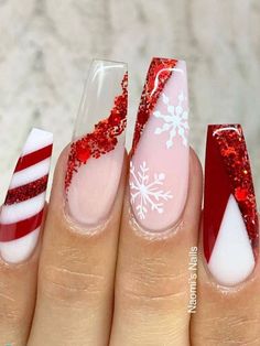 Christmas Nails 2019, Red Christmas Nails, Winter Nails Acrylic, Christmas Nails Easy, Cute Christmas Nails, Her Nails, Christmas Nails Acrylic, Festival Nails