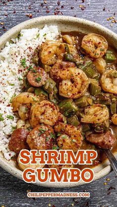 Shrimp Gumbo served in a bowl Shrimp Gumbo Recipe Easy, Shrimp And Chicken Gumbo, Gumbo Recipe Okra, Shrimp Gumbo Recipe, Andouille Sausage Gumbo, Shrimp And Sausage Gumbo