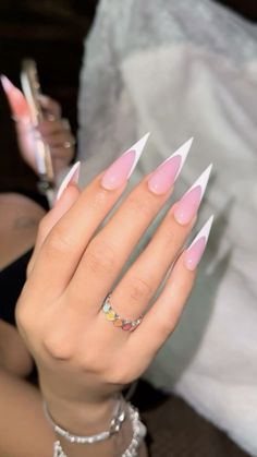 Stilleto nail set @eurroo_  #nails #nailart #stilletonails #frenchnails Medium Stiletto Nails, French Stiletto Nails, Short Stiletto Nails, Stilleto Nails Designs, Short Stiletto, Sitting Together