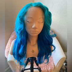 Stunning Unique Color Construction: 13x4 Color: Reverse Ombr Ocean Aqua To Deep Blue Green Please See All Photos & Ask All Questions Final Sale No Returns Ocean Blue Hair Color, Ocean Blue Hair, Blue Ombre Wig, Blue Lace Front Wig, Reverse Ombre, Wig Color, Pretty Hair Color, Ombre Wigs, Green Ombre