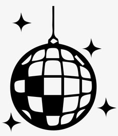 a black and white image of a christmas ornament with stars around it on a white background