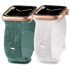 PRICES MAY VARY. [Boho Design] 2 Packs unique Boho Totem Print Engraved Design. Made of premium silicone with wildflower engraving pattern,breathable, wear is not hot, long wear not deformation, don't rub off after washing. [Compatible Models] Our fancy engraved silicone replacement strap compatible with Apple Watch 41mm/40mm/38mm or 45mm/44mm/42mm/49mm, for iWatch Series 9 SE 8 7 6 5 4 3 2 1 Ultra. [Size Compatible] Boho Engraving Bands compatible with Apple Watch 41mm/40mm/38mm fits the wrist 38mm Apple Watch Band, Dressy Fashion, Bohemian Design, Boho Designs, Soft Silicone, Apple Watch Bands, Apple Watch, Watch Bands, Ideal Gift