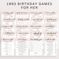 birthday games for her with pink and black calligraphy