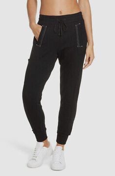 Trendy Fashion $129 Blanc Noir Women's Black Topstitching Drawstring Waist Jogger Pants SZ S, Women's clothing Only Live Once, Active Women, Contrast Stitch, Jogger Pants, French Terry, Drawstring Waist, Polyester Spandex, Women's Intimates, Trendy Fashion