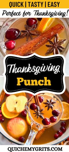 A colorful pitcher of Non-Alcoholic Thanksgiving Punch, brimming with slices of oranges, apples, and cranberries, garnished with cinnamon sticks and star anise. The punch is served in clear glasses, showing off the vibrant hues of the fruits and spices, making it a visually stunning and refreshing beverage perfect for the holiday season. Thanksgiving Drinks Non Alcoholic, Thanksgiving Cider, Fall Punch Recipes, Thanksgiving Recipes Drinks, Apple Cider Punch, Thanksgiving Punch, Thanksgiving Fruit, Holiday Punch Recipe