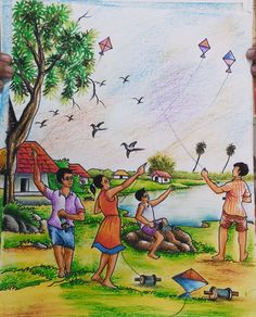 children are flying kites in the park