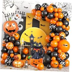 an assortment of halloween decorations and balloons