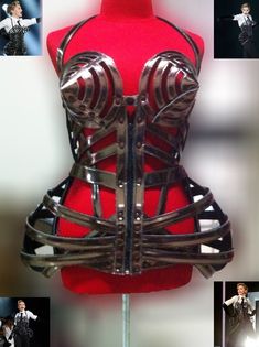 Madonna cone bra corset Made from metallic faux leather Comfortable to wear High quality, strong, and durable 10-14 day production time Please give us your bust and hip measurements after purchase Handcrafted by our professional maker Custom designs available -- just send us your design Alien Dress, Madonna Costume, Madonna Fashion, Futuristic Costume, Leather Costume, Alien Costume, Space Cowgirl, Bullet Bra, Leotard Bodysuit