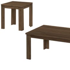 two wooden tables sitting next to each other